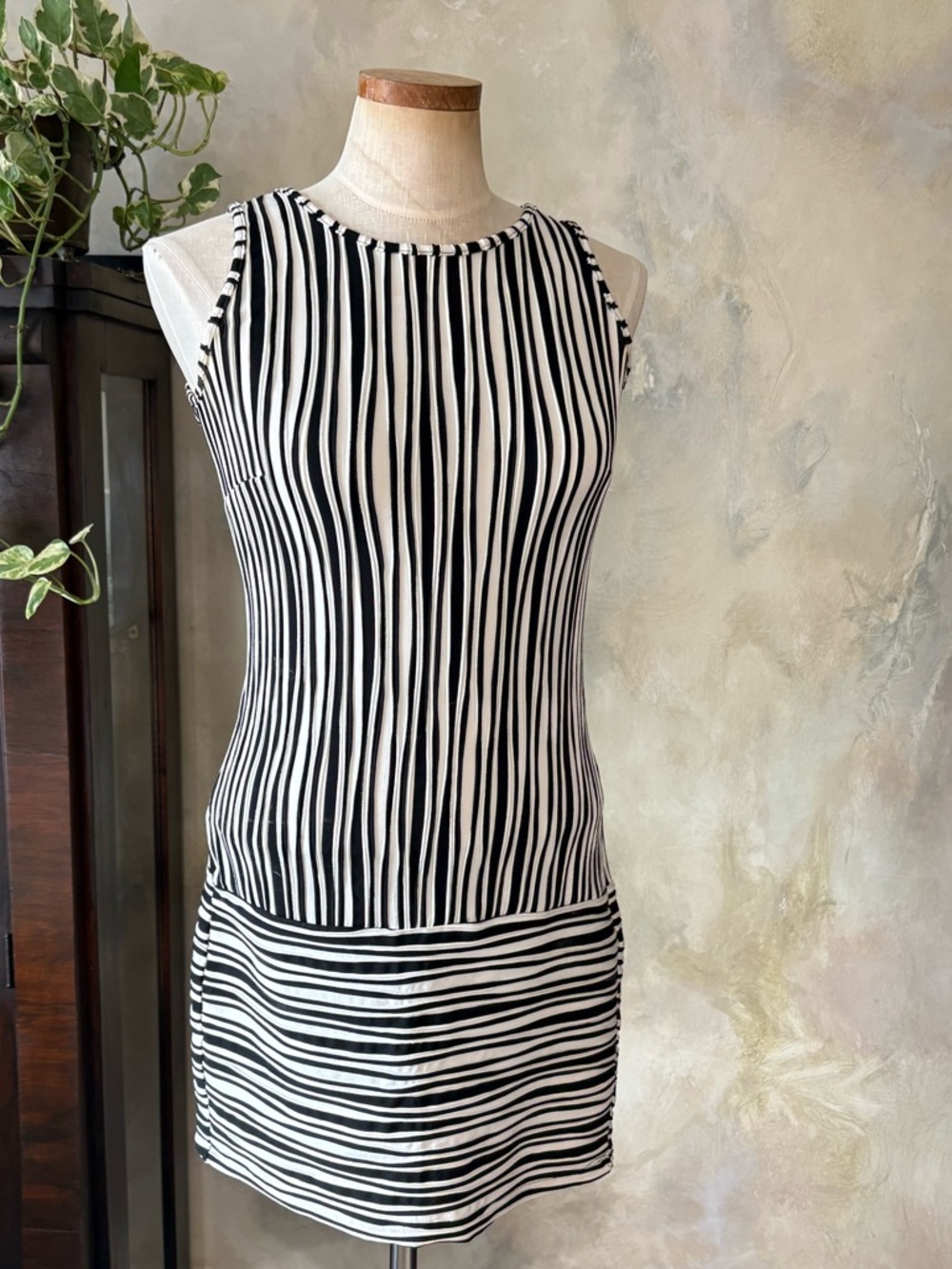 Sleeveless Black and White Striped Women’s Dress